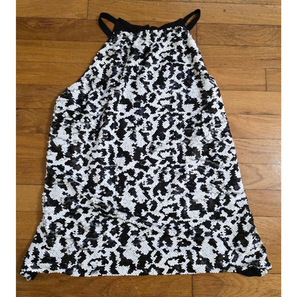 INC International Concepts Sequin Halter Tank Top Black&White Large A001347 - Picture 2 of 10